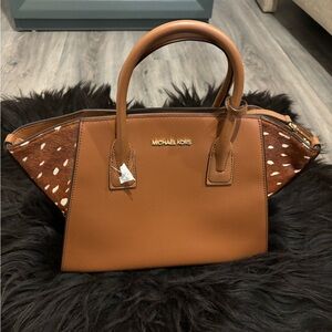 SOLD Michael Kors Calf Hair Deer Print Chestnut Leather Medium Bag